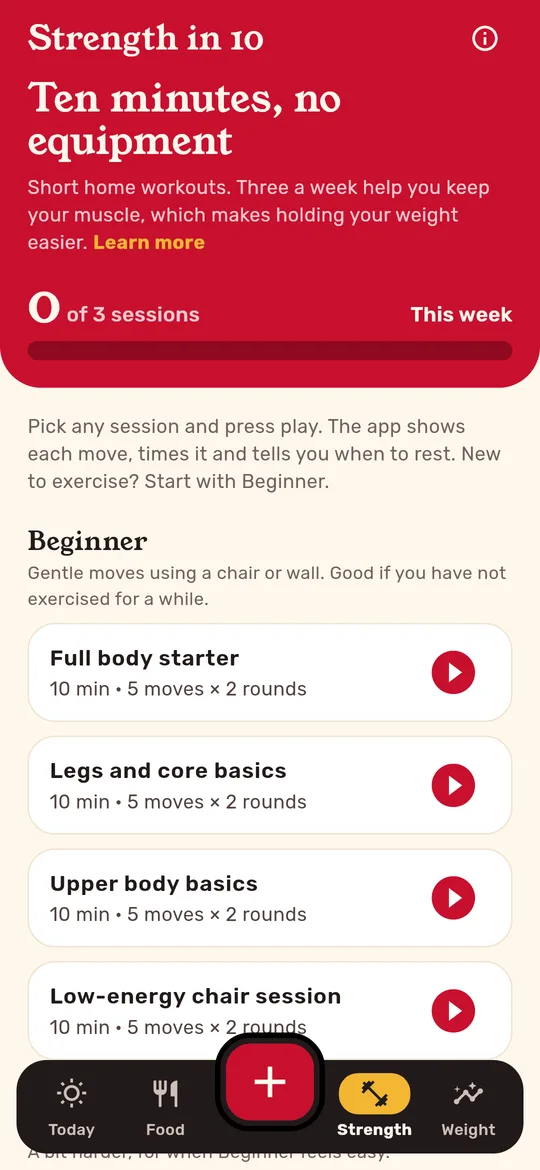 Strength in 10 screen with short home workouts